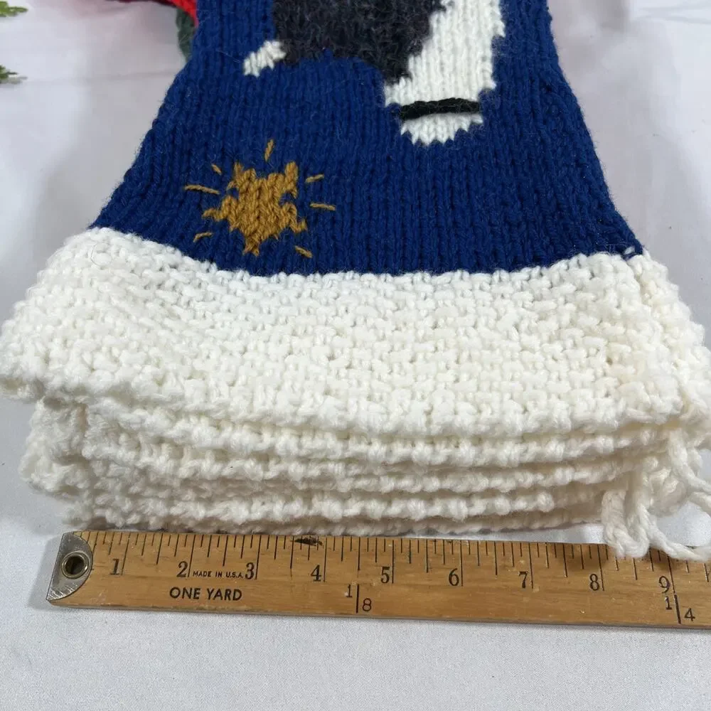 Vintage Lot of 4 Handmade Knit Christmas Stockings Santa Bear Snowman Shepherd